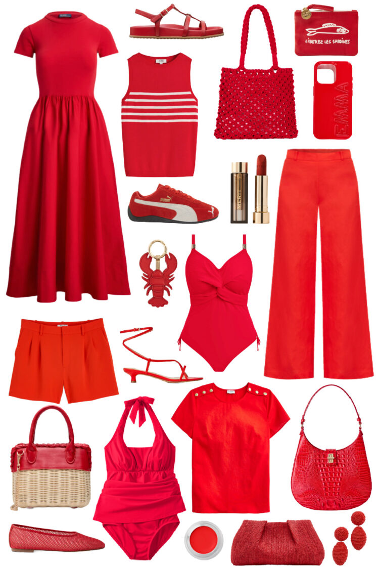 collage of red fashion and accessories for summer | Red is a Fashion Trend in 2025