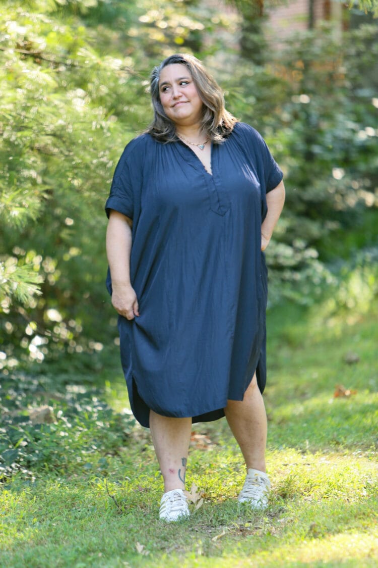 Carrie in the ever by x dress styled as a caftan