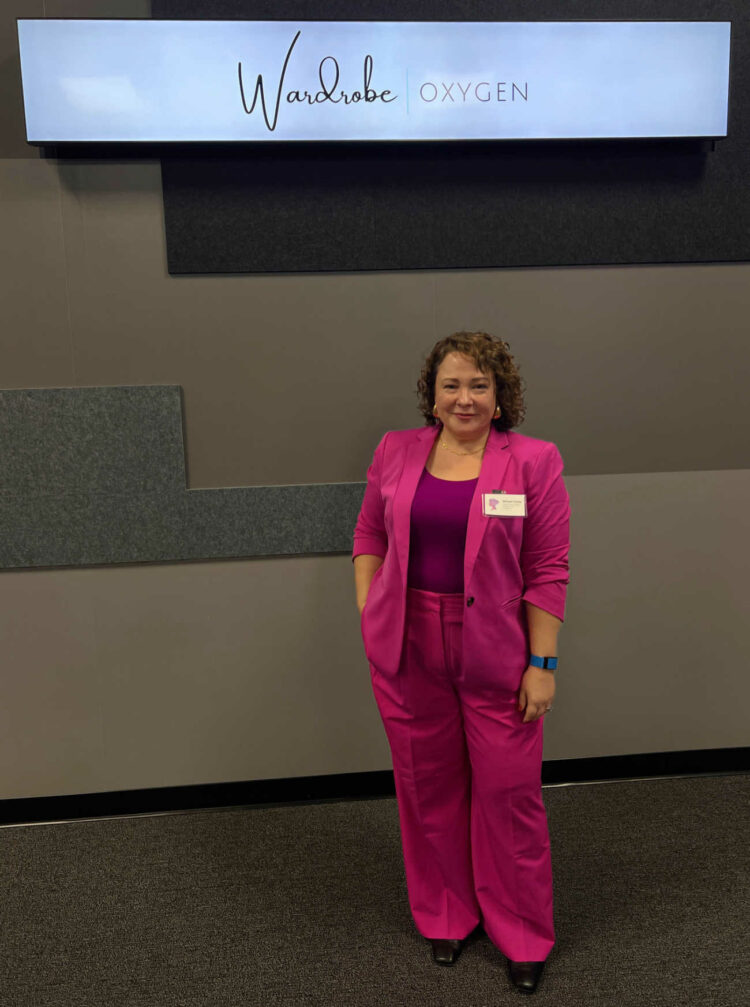 What I Wore Recently: November 2023 Edition 1 Alison in a pink pantsuit from Ann Taylor and berry colored shell from Chico's at the Junior Achievement Leading Ladies event in Baltimore in November 2023