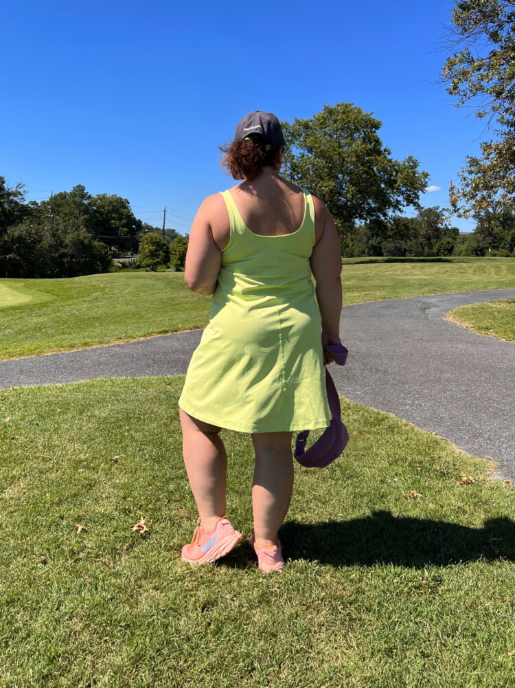 back view of the old navy powersoft athletic skort dress on wardrobe oxygen