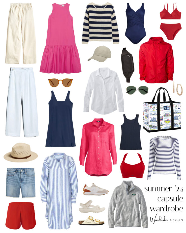 Summer Capsule Wardrobe: Waterfront Vacation 2 collage of items for a Capsule Wardrobe: Summer Getaway on the Water