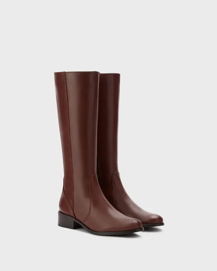 Haltham Standard Shaft Knee-High Boots in Brown Leather