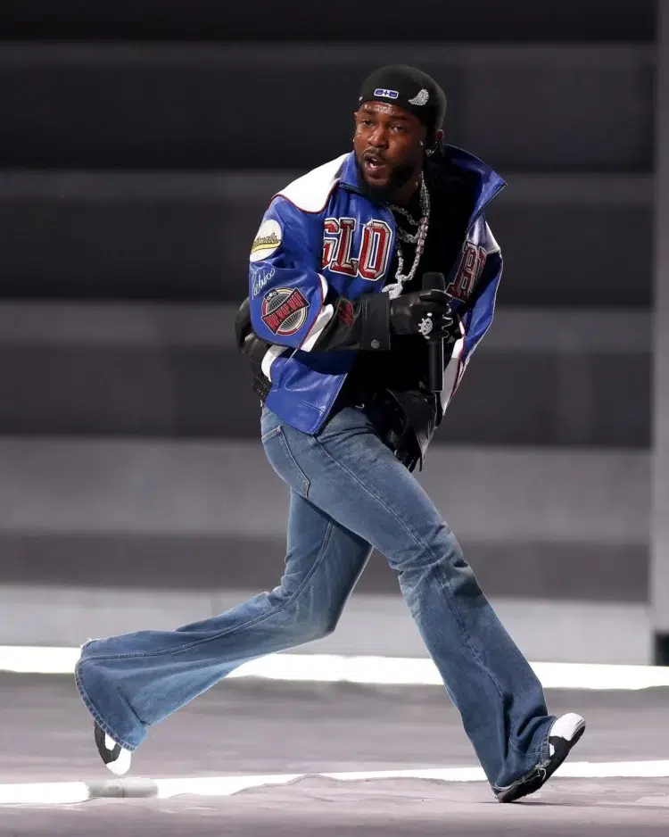 Kendrick Lamar 2025 Super Bowl Kendrick Lamar at the 2025 Super Bowl Halftime Show in Celine jeans