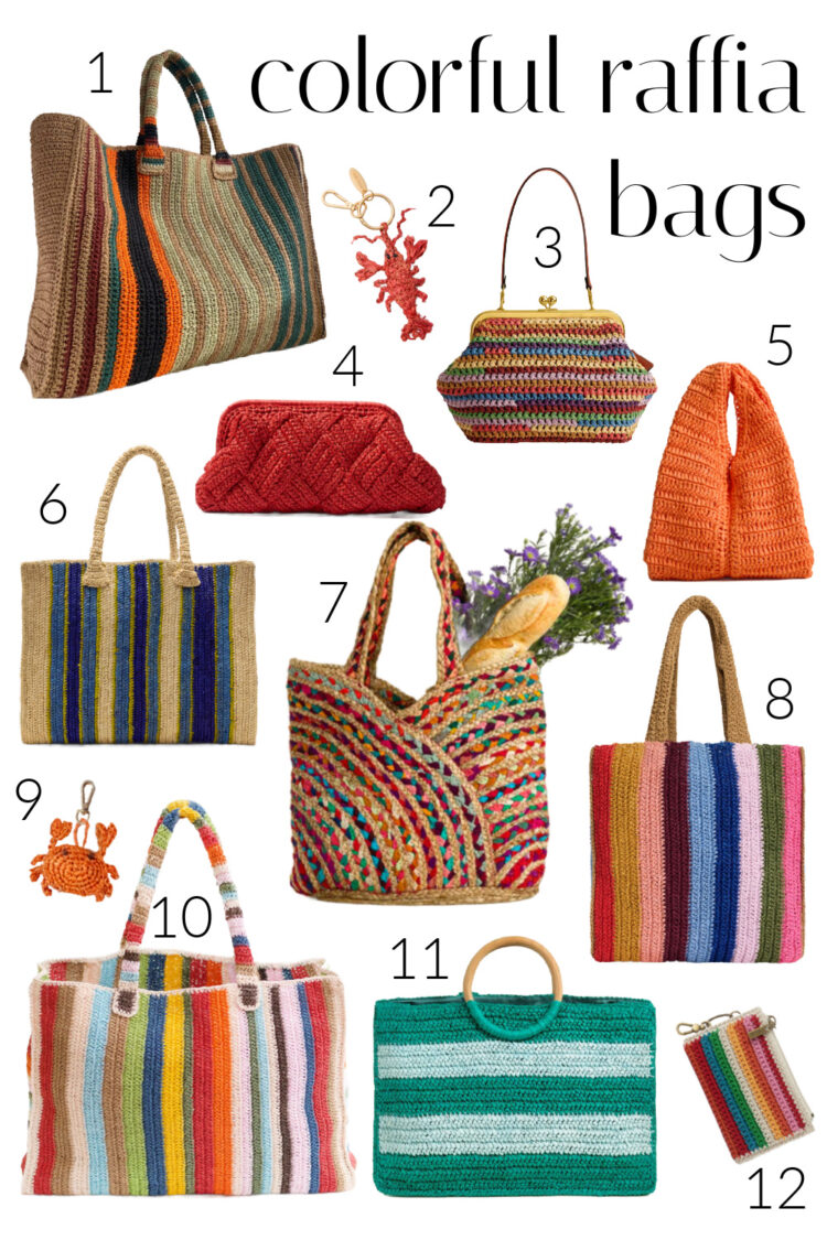 The Most Stylish Raffia and Straw Bags for Spring & Summer 2026 1 collage of 12 colorful raffia bags for spring and summer 2026 curated by wardrobe oxygen