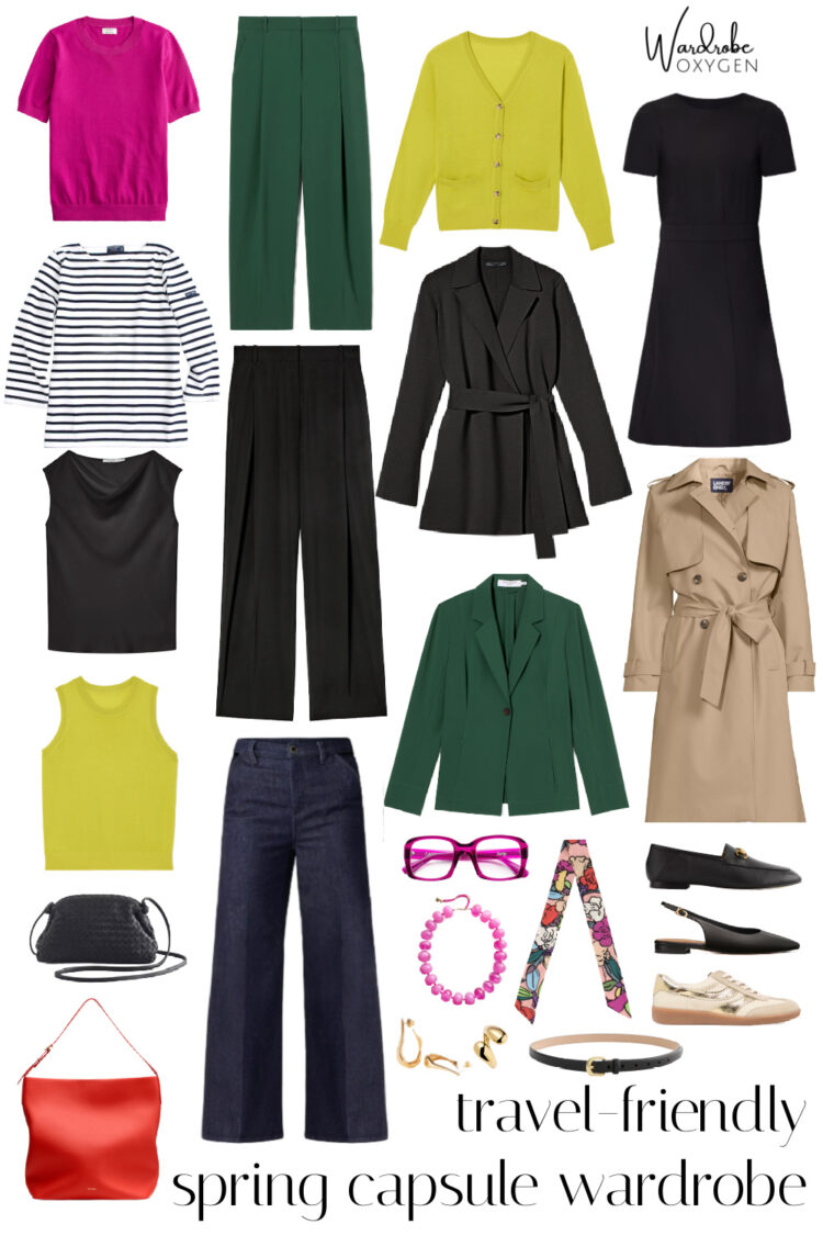 Spring Capsule Wardrobe: Travel Friendly with Color 1 wardrobe oxygen 2026 travel friendly spring capsule wardrobe featuring M.M.LaFleur, Ann Taylor, Lands' End, Baublebar, Quince, and Caddis