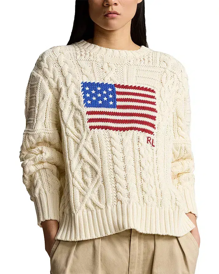 Polo Ralph Lauren Cotton Intarsia Flag Aran Knit Sweater