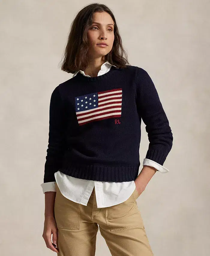 Polo Ralph Lauren Womens Flag Cotton Crewneck Sweater