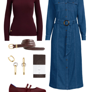 Look 27 from the teacher capsule wardrobe for fall featuring a Lands' End denim dress