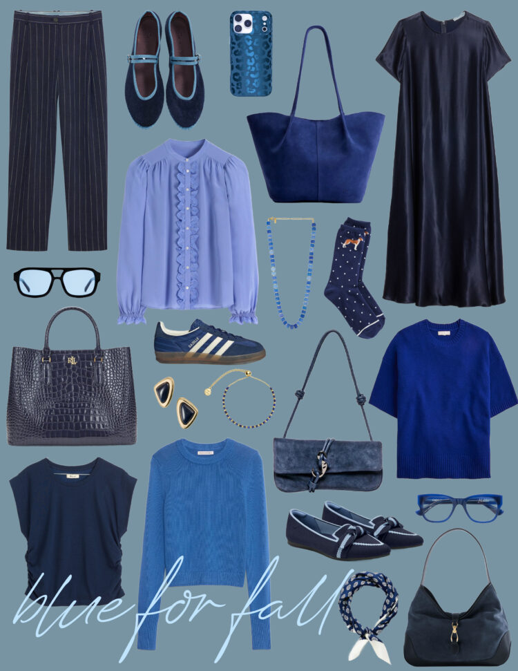 collage of blue fall trend 2025 for Weekend Reads for Saturday the 13th