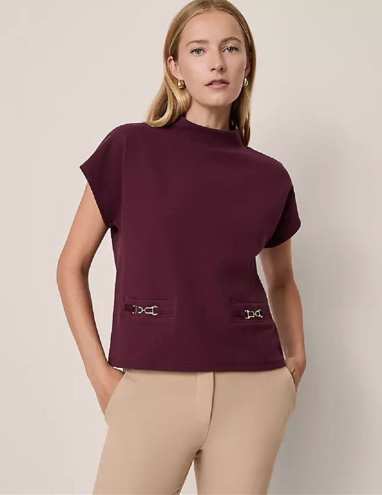 easy work tops for women include the ann taylor Horsebit Mock Neck Top