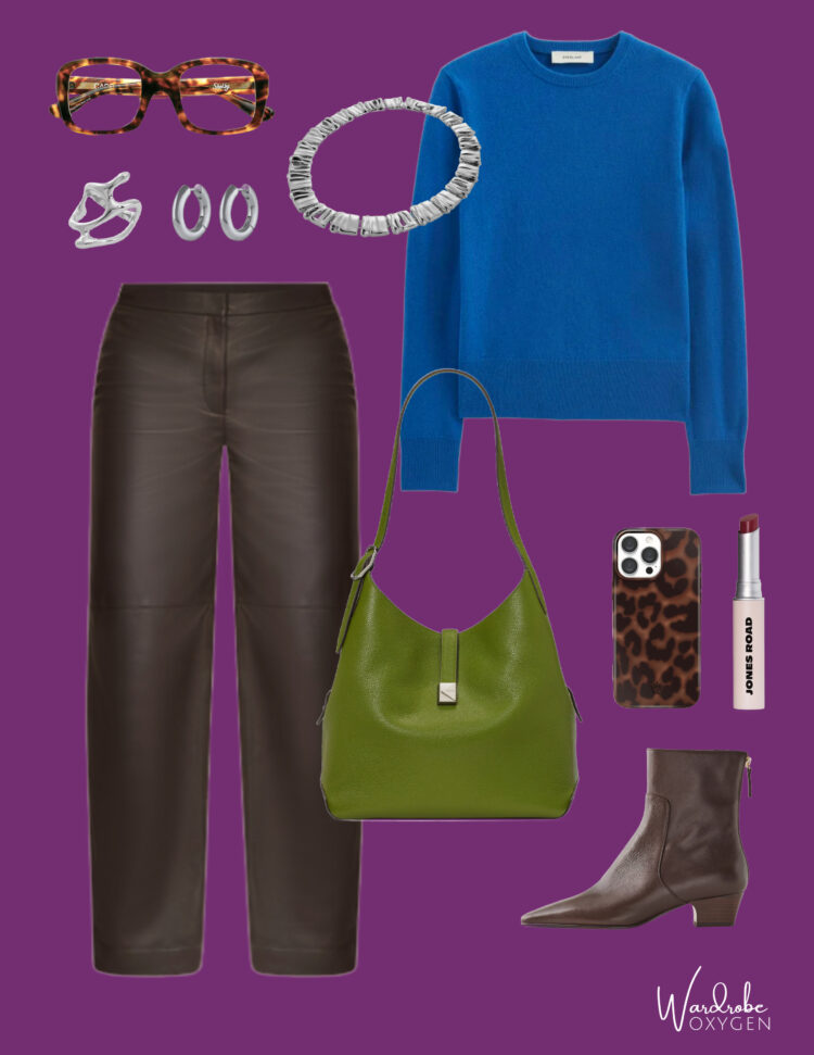 Style Chocolate Brown with Other Autumnal Colors: collage of chocolate brown pantsuit with cool colors 