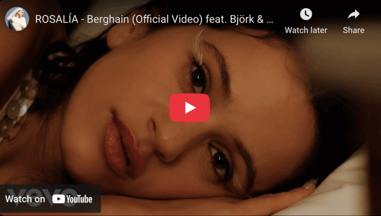 Screenshot from YouTube of ROSALÍA - Berghain (Official Video) feat. Björk & Yves Tumor