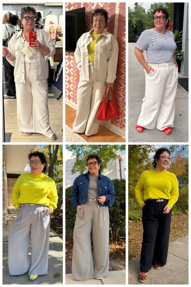 The Best Dress Pants with a Hidden Elastic Waistband (That Actually Look Like Real Pants) 2 alison gary of wardrobe oxygen wearing the loft versa crepe palazzo pants in six different ways